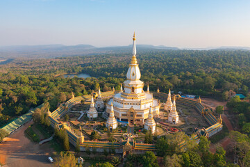 Wat Pha Nam Thip Thep Prasit Wanaram is a buddhist temple in Roi et, an urban city town, Thailand. Thai architecture landscape background. Tourist attraction landmark.