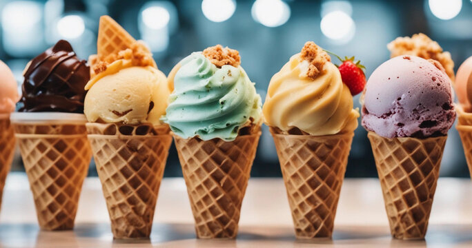 Generative AI. Ice cream scoop on waffle cone. 