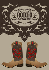 Rodeo extreme post design with cowboy boots and flames ready for your design