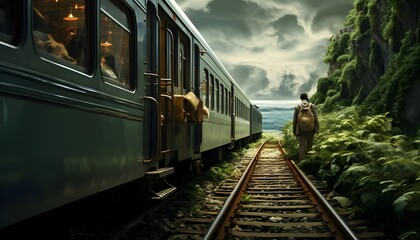 Persona caminando a un lado de un tren