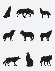 Vector Collection of wolf Silhouettes