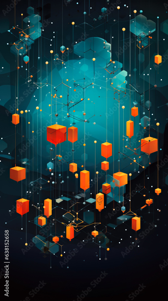 Aufkleber a bunch of cubes that are floating in the air. digital image. blockchain, decentralized currency.