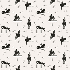 Seamless vector pattern, equestrian silhouettes