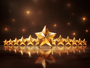 a group of gold stars in a line with a light emitting in between Generative AI