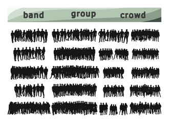 Image of crowd silhouette, group of people. Team, band, company, throng, mob