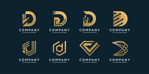 Set of D logo collection with golden abstract style Premium Vector