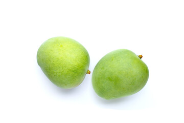 Green mango on white background.