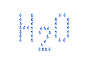 zu einem schriftzug H2O angeordnete wassertropfen