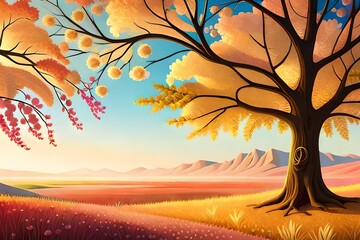 Naklejka na ściany i meble autumn landscape with tree