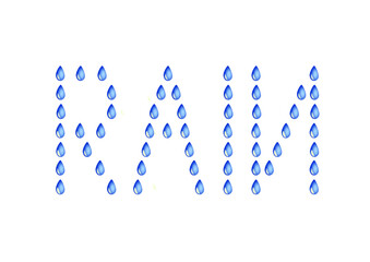 zu einem schriftzug RAIN angeordnete wassertropfen