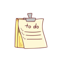 Paper sticky note, memo messages, notepaper. Hand drawn stationery supplies doodle. Vector design illustration isolated on white background.