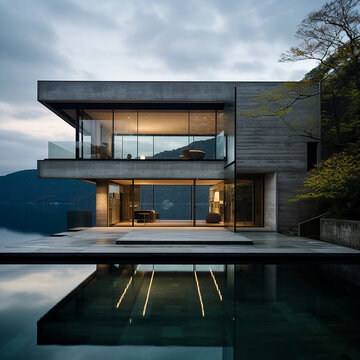 A bare concrete minimal house next to the sea gives the sensation of cleanliness and weightlessness.