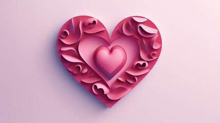 3d abstract paper cut illustration of pink heart shape.