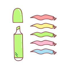 Colorful marker pen. Hand drawn stationery supplies doodle. Vector design illustration isolated on white background.