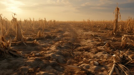 Obraz premium field of dead crops, symbolizing the impact of soil contamination generative ai