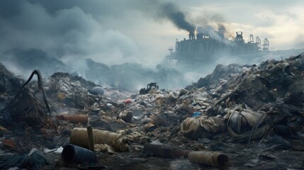 landfill overflowing with waste, an example of land pollution generative ai - obrazy, fototapety, plakaty