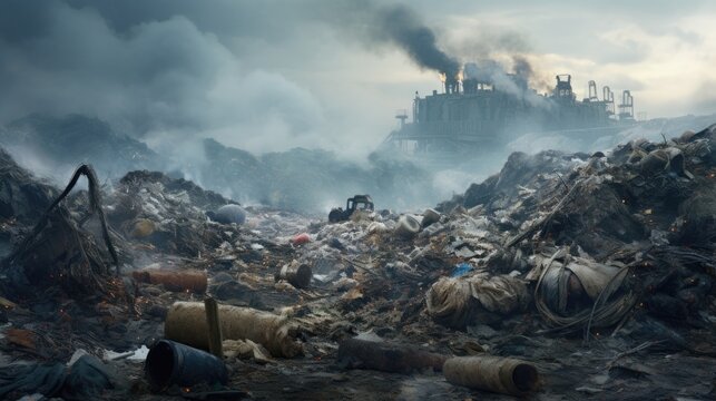 landfill overflowing with waste, an example of land pollution generative ai