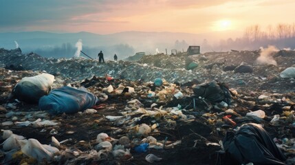 landfill overflowing with waste, an example of land pollution generative ai