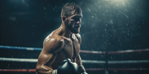 Fototapeta na wymiar illustration of a boxer in the ring, generative AI