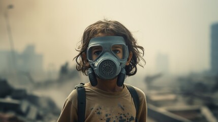 child wearing a mask due to poor air quality generative ai