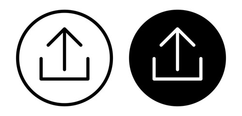 Upload icon set. upload document or file vector symbol. Upload button in black filled and outlined style.