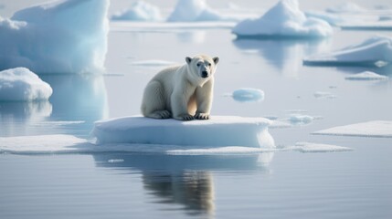 polar bear on melting ice, a symbol of climate change generative ai