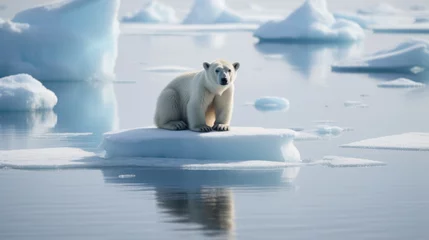 Foto op Canvas polar bear on melting ice, a symbol of climate change generative ai © Kelly