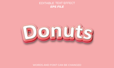 Donut text effect 3d design. editable text for label food, business logo