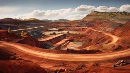 landscape scarred by open pit mining, a vivid representation of land degradation generative ai