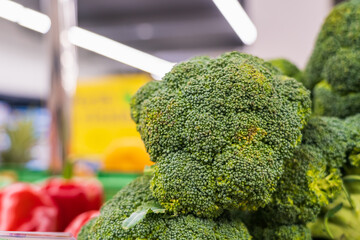 Broccoli. Healthy food in the market. Diets and proper nutrition. Background