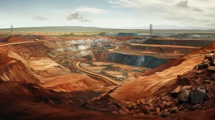 Fotobehang landscape scarred by open pit mining, a vivid representation of land degradation generative ai © Kelly