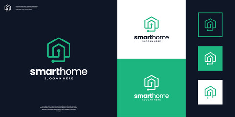 Smart House Logo design with line art style