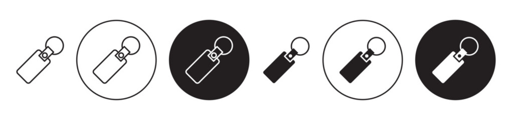 Key chain vector icon set. rent key with keychain symbol in black color. - obrazy, fototapety, plakaty