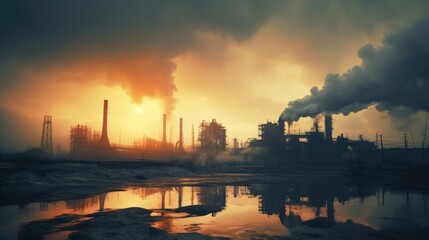 smog surrounding industrial facilities, portraying air pollution generative ai