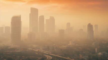Fototapeta na wymiar city shrouded in haze, indicating severe air pollution generative ai