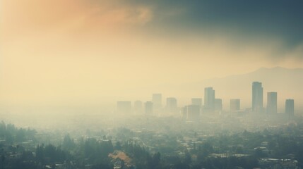 Fototapeta premium city shrouded in haze, indicating severe air pollution generative ai