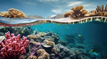 Naklejka na ściany i meble coral reefs affected and losing color due to water pollution generative ai