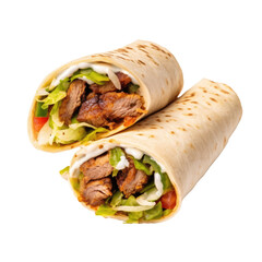 Shawarma, Mexican tortilla wrap. isolated background