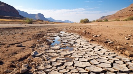 dried-up riverbed, showcasing the effects of climate change on water resources generative ai