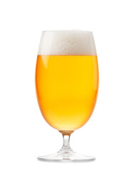 Glass of light beer with foam isolated on white background