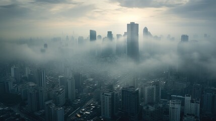 Naklejka premium smog-filled city, illustrating the severity of urban air pollution generative ai