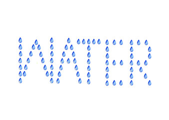 zu einem schriftzug WATER angeordnete wassertropfen