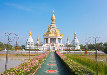 Wat Thung Setthi, Khon Kaen, Isan Temple. The pagoda is a buddhist temple in urban city town, Thailand. Thai architecture landscape background. Tourist attraction landmark.