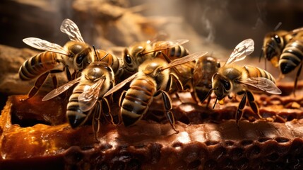 Fototapeta premium bees affected by pesticides, depicting the impact of pollution on biodiversity generative ai