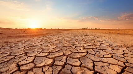 dry and cracked earth due to drought, a clear image of climate change generative ai - obrazy, fototapety, plakaty