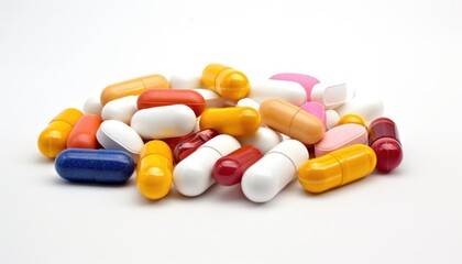 Colorful medical pills on white background