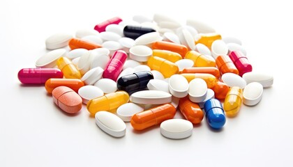 Colorful medical pills on white background