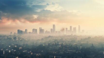 Fototapeta na wymiar cityscape covered in haze due to increased air pollution generative ai