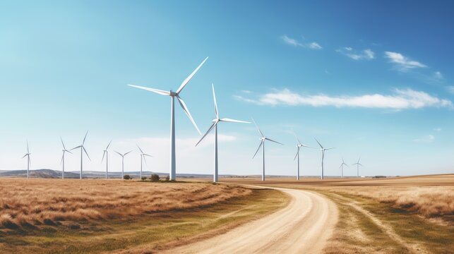 wind farm amidst a clear sky, a positive image of renewable energy as a solution to climate change generative ai