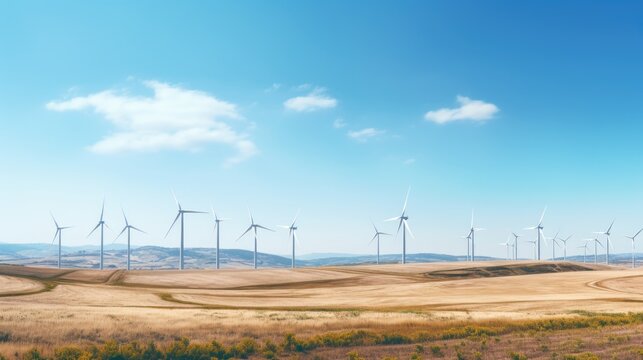 wind farm amidst a clear sky, a positive image of renewable energy as a solution to climate change generative ai